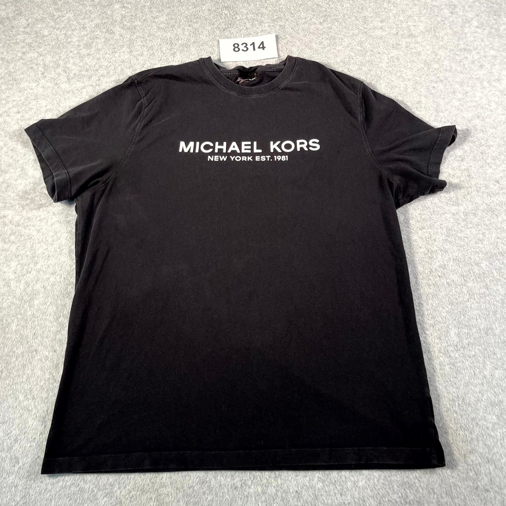 Michael Kors T Shirt Mens Large Black Graphic Logo Crew Neck Casual Outdoor